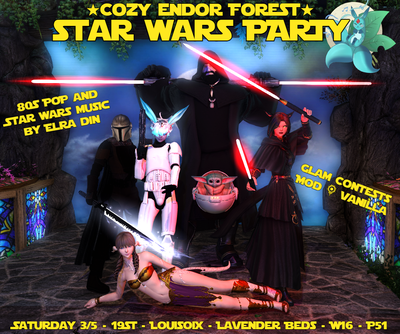 Event image for Cozy Forest: 80s Pop & Star Wars "May the Force/4th be with you" Party w. Glam Contests!