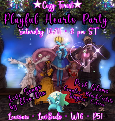 Event image for Playful Hearts Party w. Only Love Songs music @ Cozy Forest